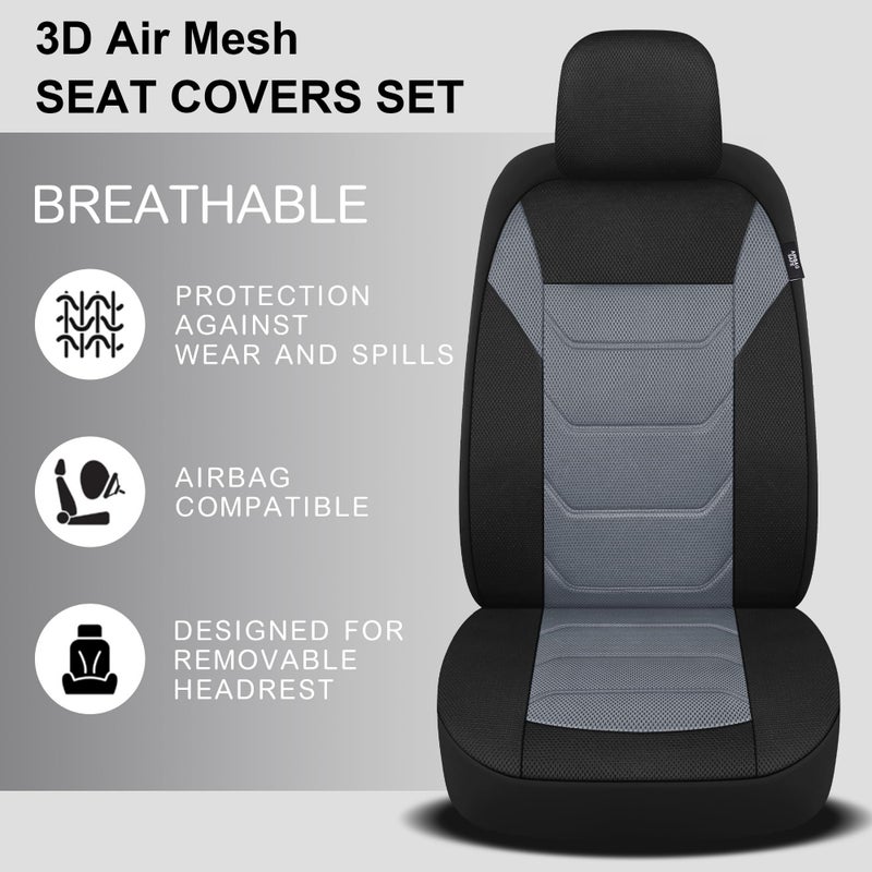 Pariiaotin 3D Air Mesh Car Seat Covers Front Sets Washable and Breathable Premium Cloth Automotive Vehicle Seat Covers for Cars Interior  Universal Fit for Most Cars  Sedan  Truck  SUV(Black/Gray) - Image 3